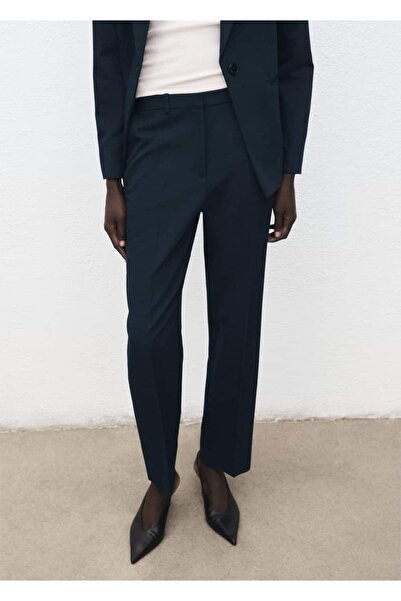 MANGO Woman Düz kesim kumaş pantolon