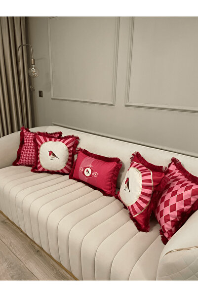 Daniel Home Design Premium |   Love Birds Pink Series Tasseled 5-Piece Throw Pillow Cover Set