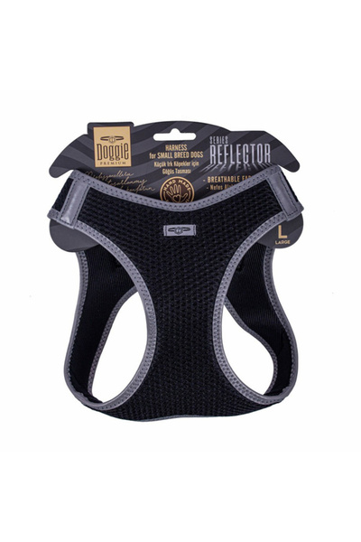 Doggie Havalı Dokuma Reflektör Küçük Irk Köpek Göğüs Tasması TR-Siyah-Xxsmall...
