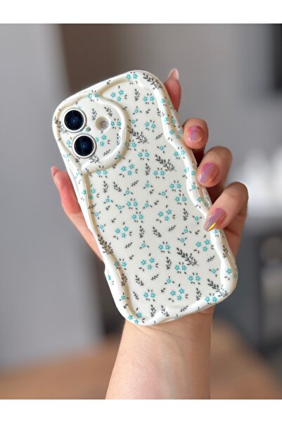 MİRAZ TASARIM Iphone 17 blue flowery ecru case
