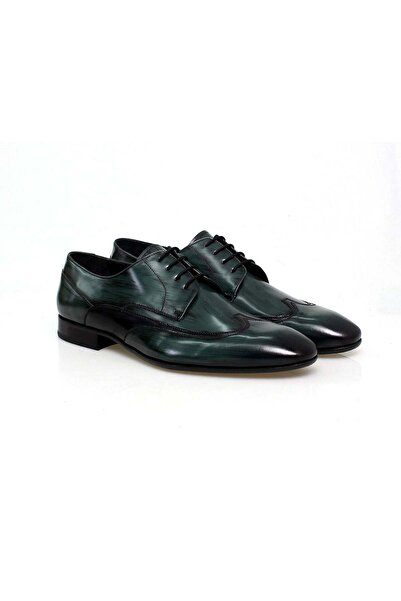 FRANCO CALVANI Green Color Lace-Up Genuine Leather Men's Shoes