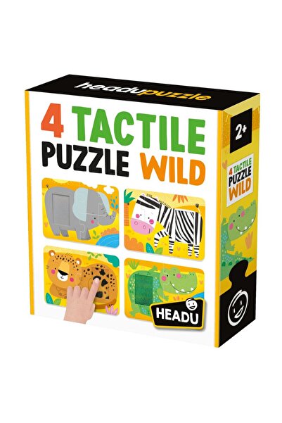 Headu 4 tactile puzzles with wild animals with large pieces for children 2+ years old