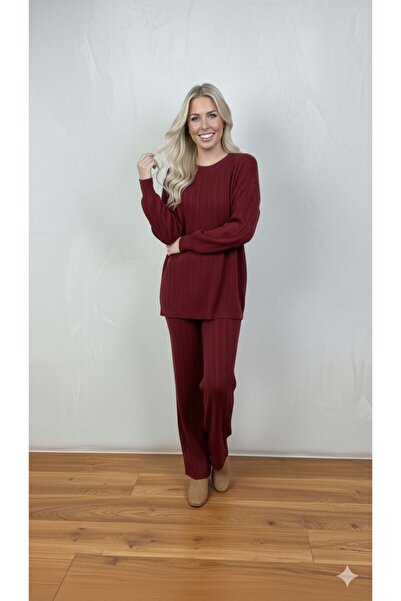 GİYSİ DÜNYASI 57 Knit Fabric with Woven Detail Sweater and Pants 2-Piece Set