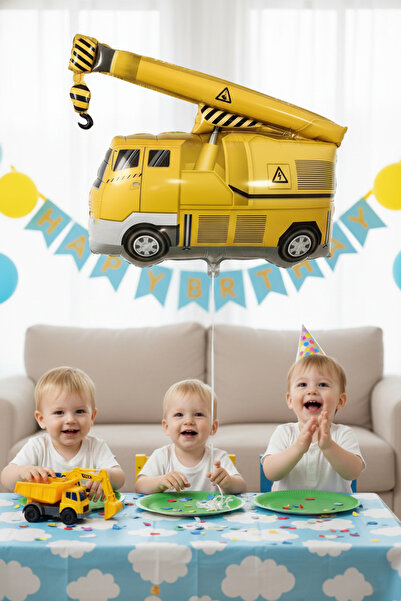 Noone Crane Shaped Foil Balloon - 77X86 cm Construction Vehicle Themed Birthday Balloon (Helium and Air Compatible)