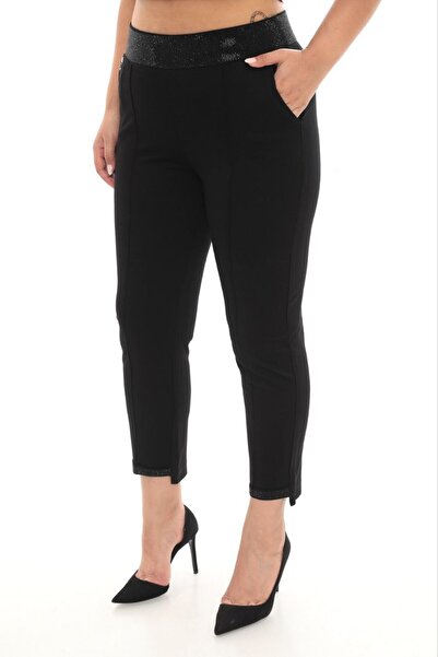 ZANESSI Plus Size Mom High Waist Narrow Leg Stone Detailed Knitted Women's Tr...