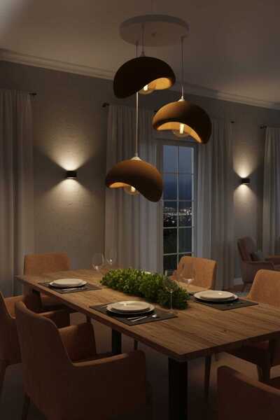 Storizaa Kahverengi Modern 3’lü Sarkıt Avize – 3d Baskı Yuvarlak Tasarım Rust...