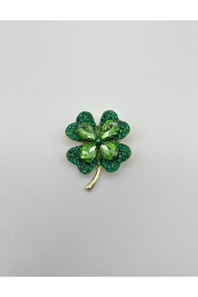 AGAPI Yeşil Taşlı Dört Yapraklı Yonca Broş