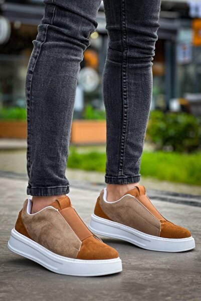 Lucy Shoes حذاء رياضي رجالي YG007 بدون أربطة من الجلد السويدي SBT - لون المنك/البني