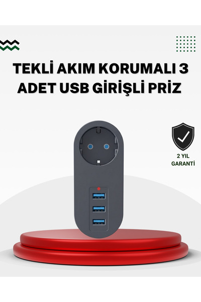 UCUZTEKNO Akım Korumalı USB’li Priz – Güçlü 2500W, Isı ve Çocuk Koruması