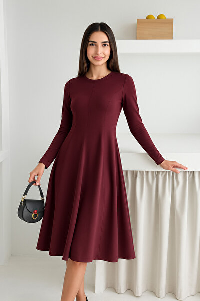 By Kuzey Aras Modal Fabric Relaxed Fit Long Sleeve Casual Dress