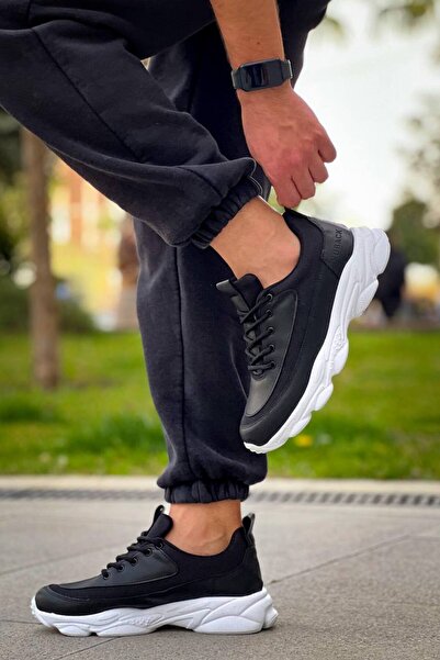 Lucy Shoes Yg707 Men's Casual Lace-Up Leather Knitwear Sports Sneaker Shoes Ctbt - Black