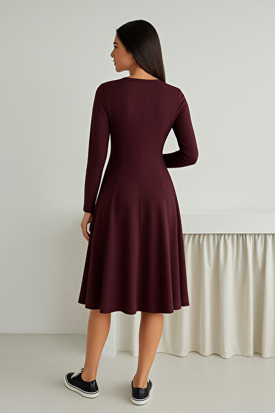 By Kuzey Aras Modal Fabric Relaxed Fit Long Sleeve Casual Dress