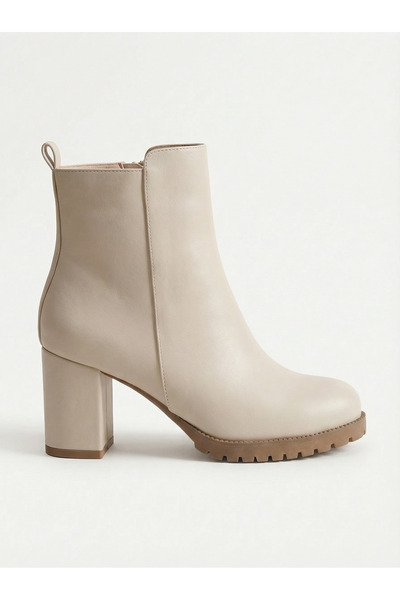 Brielfy Espan 9 cm Heeled Oval Toe Faux Leather Zipper Winter Women's Boots