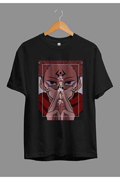 PERISENSE Tricou oversize Jujutsu Kaisen Sukuna cu design imprimat cu persona...