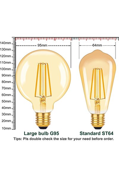HYX Vintage E27 LED Edison G95 4W Bulbs Pack of 6 (2700K Warm White)