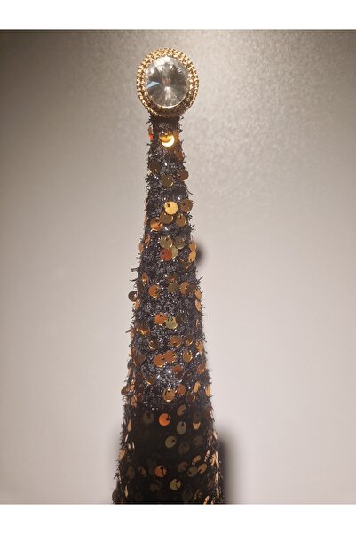 Handmade Decorative conical Christmas tree, special model, black, decorated with gold sequins and stone, 45X12 cm