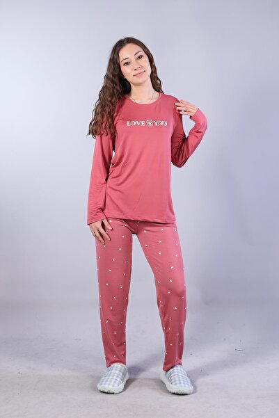 Mckanzie 3404 Milan Love You O Neck Long Sleeve Top Long Bottom Pajama Set