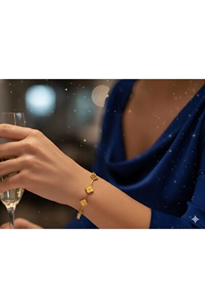 livaz accessories Çelik Kadın Gold Yonca Bıleklık