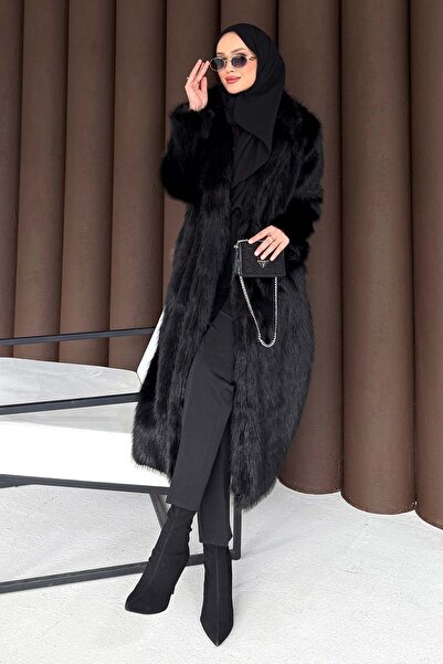Melike Tatar Long Faux Fur Black 3704