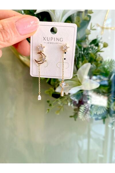 Lilyum Aksesuar Özel Seri Zirkon Taş Detaylı Ay Yıldız Gezegen Figürlü 14k Go...