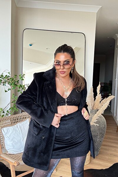 Sohotique By P Fusta mini din material blană neagră