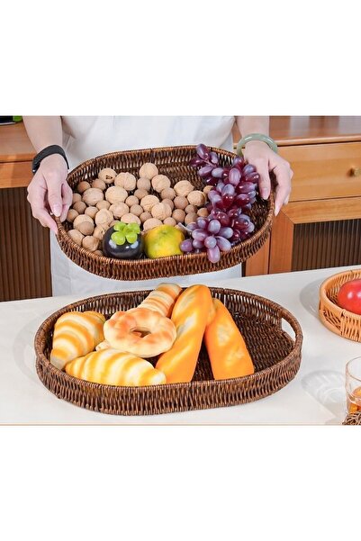 LeylArt 3-Piece Rattan Serving Tray Oval Model 30-35-40 cm