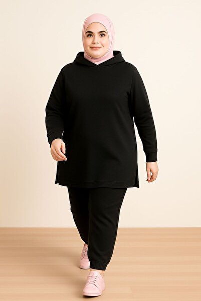 MAY MARA Plus Size 3-Ply 2-Piece Hooded Sharpened Long Side Slit Tracksuit Set