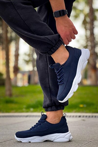 Lucy Shoes Yg707 Men's Casual Lace-Up Suede Knitwear Sports Sneaker Shoes Stbt - Navy Blue