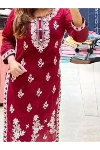 MYSMAR Maroon Rayon Cotton Kameez Salwar & Dupatta - PMM19250 | Maroon