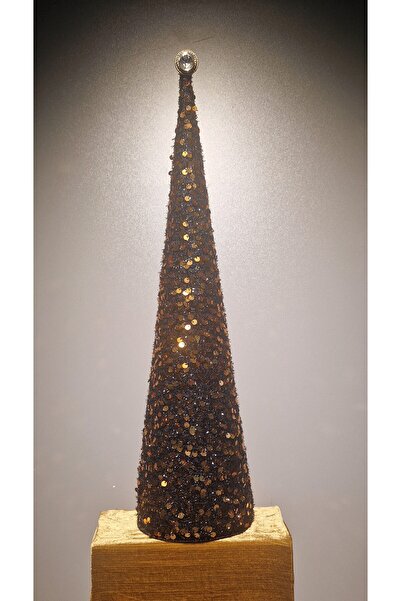 Handmade Decorative conical Christmas tree, special model, black, decorated with gold sequins and stone, 45X12 cm