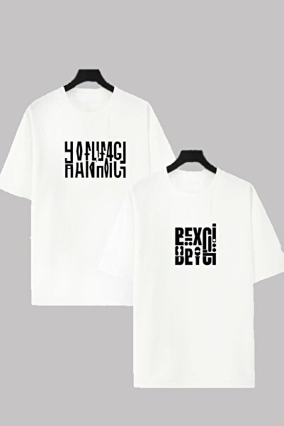 PERISENSE Hanımeci - Tricou combinat cuplu iubit cu imprimeu Beyci