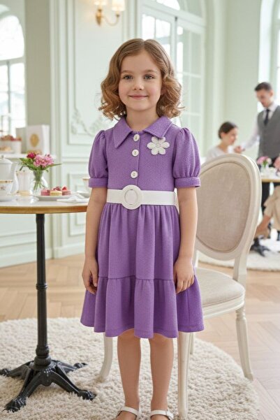 ABİYEKİDS Детска рокля с арка от плат в празничен лилаков цвят Aby226