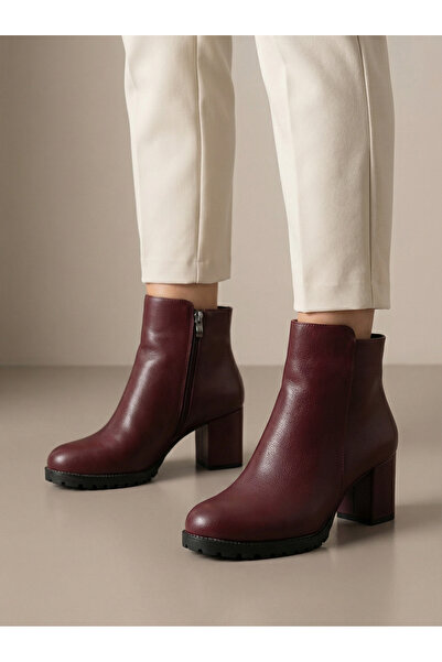 Brielfy Espan 9 cm Heeled Oval Toe Faux Leather Zipper Winter Women's Boots