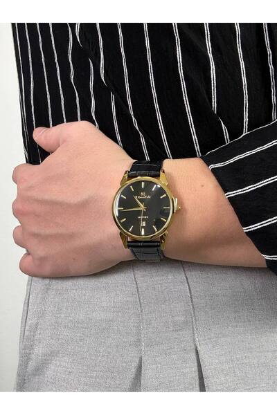 Arvens Vintage Black Dial Black Men's Wristwatch Stainless Leather Band Sturdy Steel Case Does Not Lose Color