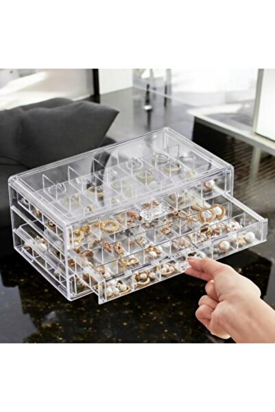 varioshop Cutie/organizer transparent pentru bijuterii – 3 sertare, 72 compar...