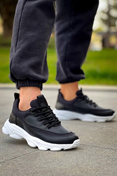 Lucy Shoes Yg707 Men's Casual Lace-Up Leather Knitwear Sports Sneaker Shoes Ctbt - Black