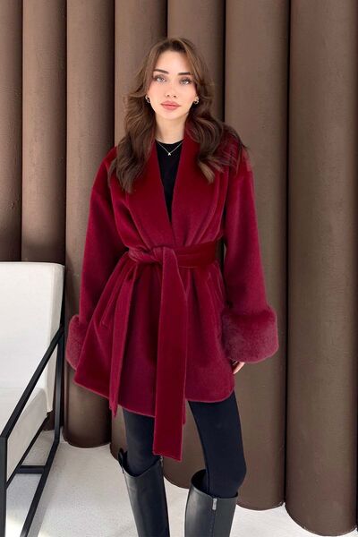 Melike Tatar Fur Coat Burgundy 2505