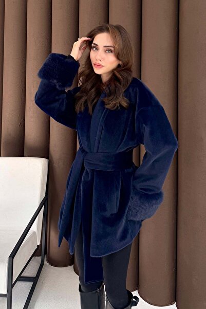 Melike Tatar Fur Coat Dark Blue 2505