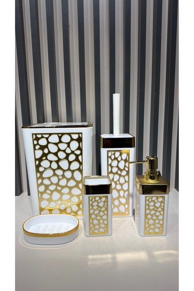 Vakıf home 5 Parça Akrilik Gold Banyo Seti