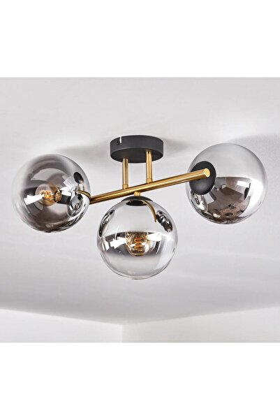 Rsylight Retro Metal Füme Opal Glop Camlı 3 Lü Tavan Plofyoner Avize