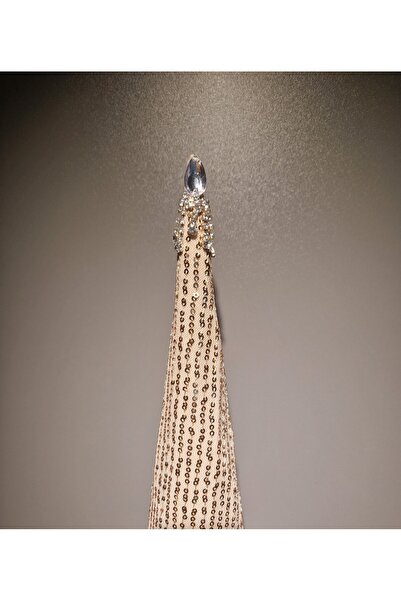 Handmade Decorative conical Christmas tree, special model, cream, decorated with gold sequins and stones, 45X12 cm