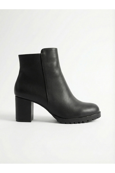 Brielfy Espan 9 cm Heeled Oval Toe Faux Leather Zipper Winter Women's Boots