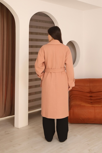 Leo Ferre Women's Pink Winter Cashmere Double-Breasted Collar Long Overcoat.