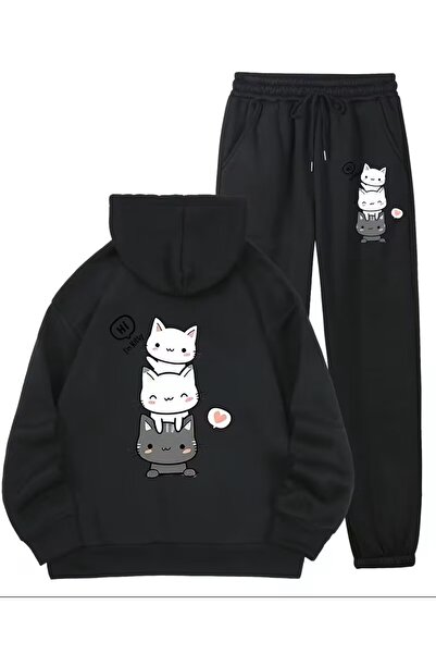 LELVANİ Women's Cat Printed Tracksuit Set
