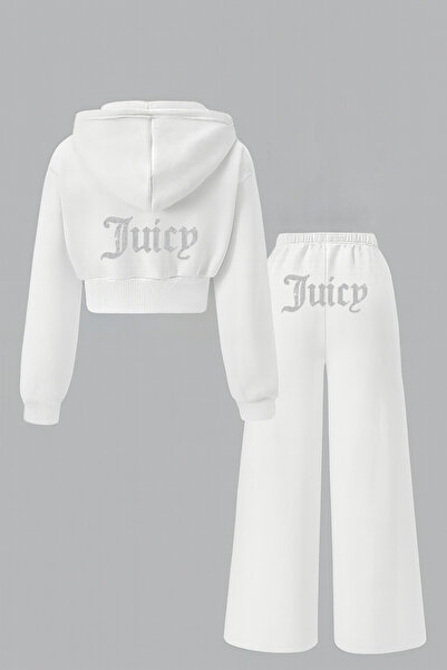 Bozz&Bozz Collection Γυναικείο σετ αθλητικής φόρμας Juicy Crystal Stone με τύπωμα Hoodie Crop Sweatshirt Baggy αθλητική φόρμα δύο τεμαχίων