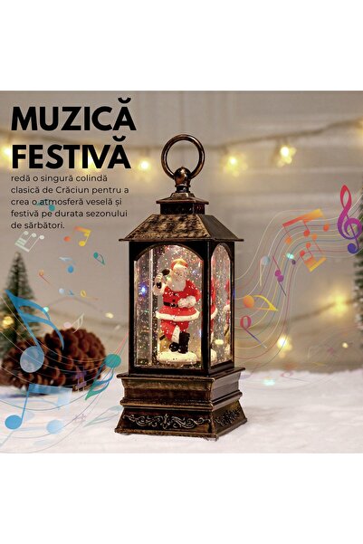 UNİBOX Santa Claus musical decorative lantern, warm LED, moving snow, 8x8x22cm
