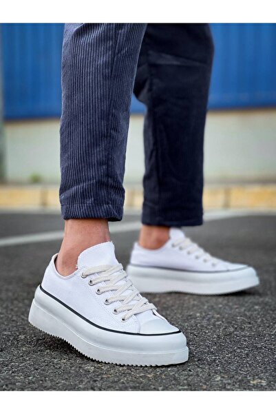 Lucy Shoes Yg-Cx3 Men's Casual Lace-Up Linen Short Sports Sneaker Shoes Kbt - White