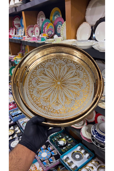 AROW Çırağan Home Roma Ahşap 2’li Büyük Ve Küçük Boy Tepsi Seti