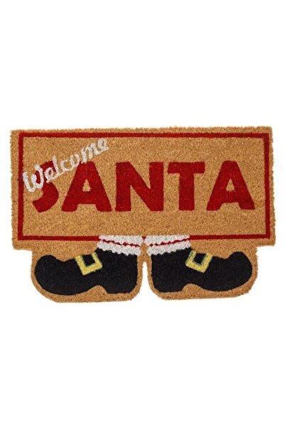 VENITIVO VINDEM CELOR INTELIGENTI Christmas Door Mat 60x40 cm, Brown, Santa Boot Design "Welcome Santa", Coconut Coir Fibers