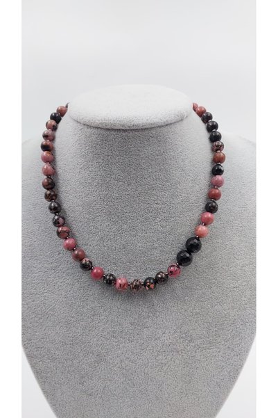 R G Handmade Design Rhodonit – Siyah Turmalin – Hematit Doğal Taşlı El Yapımı Şık Kadın Kolye